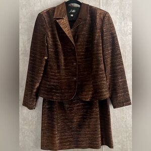 VTG Bibbo Women's Coppery/Bronze Blk-Brn Evening/Formal Jacket Skirt Suit Sz 14